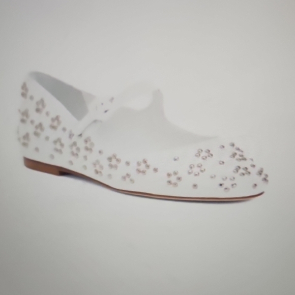 Larroude White Handmade In Brazil Leather Blair Studded Ballet Flats Size 6 - Picture 1 of 7